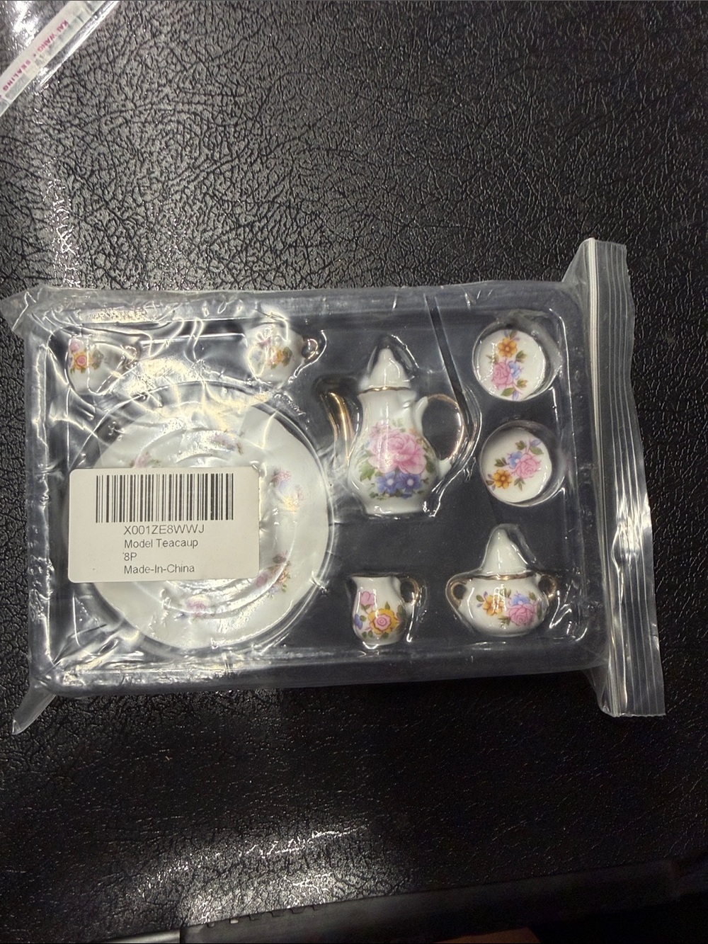 Miniature Porcelain Tea Set with Floral Rose Decal